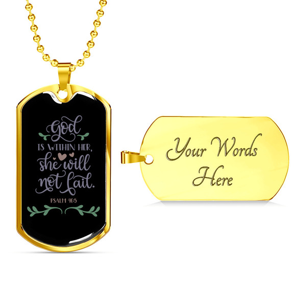 God Is Within Her Psalm 46:5 Necklace Stainless Steel or 18k Gold Dog Tag 24" Ch - Picture 1 of 2